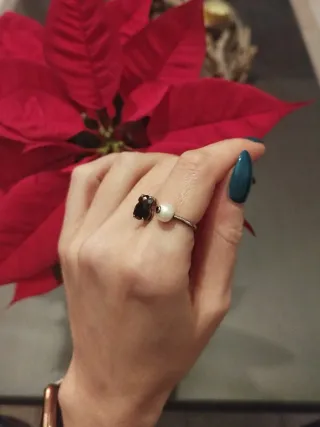 Anillo Tous Oso Negro y Perla Ajustable