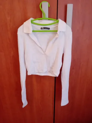 Camiseta crop top Zara blanca talla S