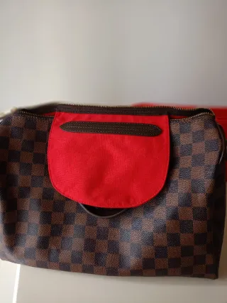 Borsa bauletto marrone e rossa