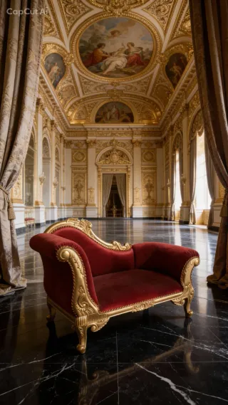 Diván Dorado y Terciopelo Rojo