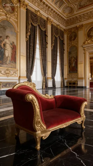 Diván Dorado y Terciopelo Rojo