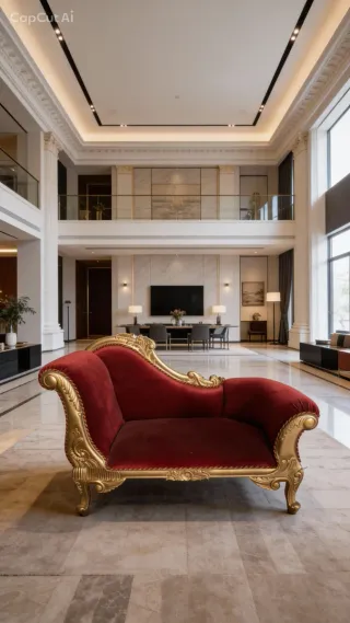 Diván Dorado y Terciopelo Rojo