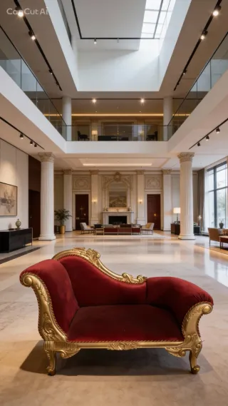 Diván Dorado y Terciopelo Rojo