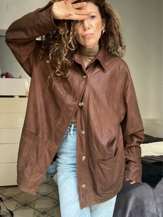 Chaqueta de piel marrón estilo Barbour