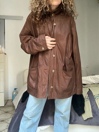 Chaqueta de piel marrón estilo Barbour