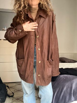 Chaqueta de piel marrón estilo Barbour