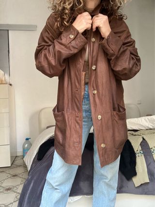 Chaqueta de piel marrón estilo Barbour