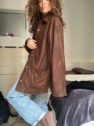Chaqueta de piel marrón estilo Barbour