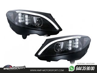 FAROS DELANTEROS DINAMICOS PARA MERCEDES CLASE C W205 NEGROS 2014-2018