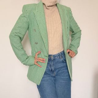 Blazer Zara doppiopetto a quadri verde
