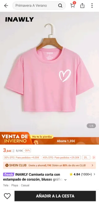 Camiseta Crop Top Rosa con Corazón - Talla L