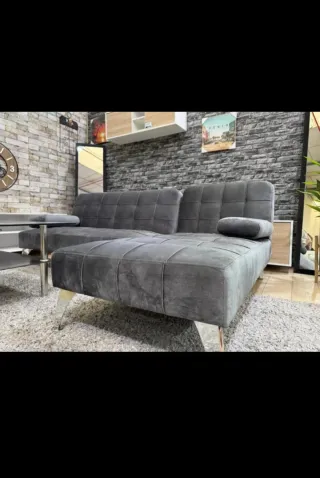 Sofá chaiselongue gris tela suave