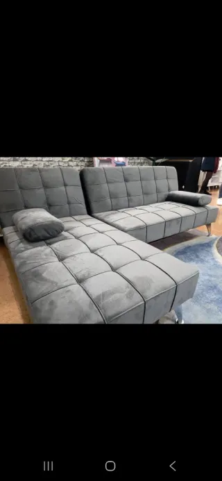 Sofá chaiselongue gris tela suave