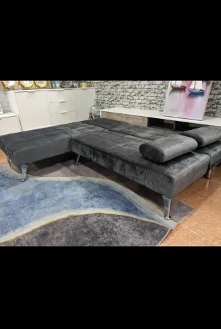 Sofá chaiselongue gris tela suave