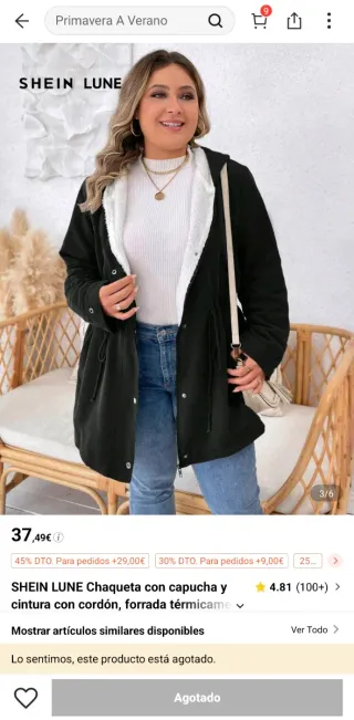 Parka Shein Curve Negra con Borreguito