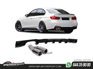 DIFUSOR TRASERO EN NEGRO BRILLANTE PARA BMW SERIE 3 F30/F31 + COLA CROMO