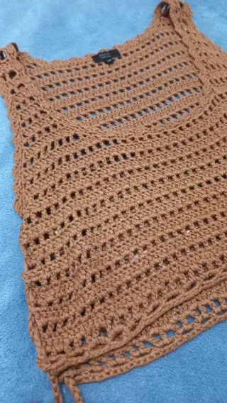 Crop tejido crochet marrón S/M