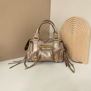Bolso de piel auténtica dorado mujer 1510