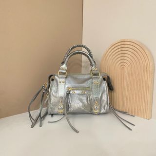 Bolso de piel auténtica plateado 1511