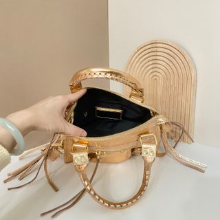 Bolso de mano piel auténtica mujer dorado 1512