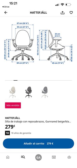 Silla ergonómica Ikea Beige/Blanca