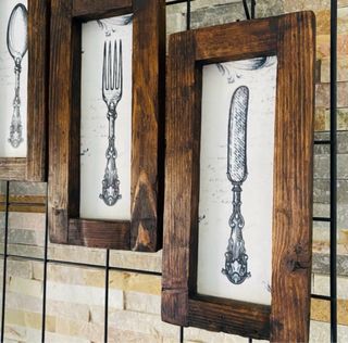 Set 3 Cuadros Vintage Cuchara Tenedor Cuchillo