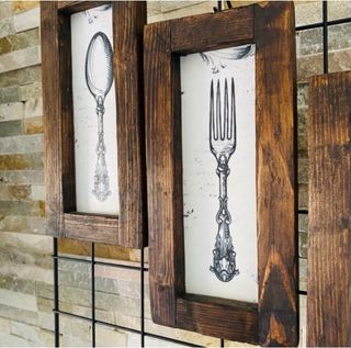 Set 3 Cuadros Vintage Cuchara Tenedor Cuchillo