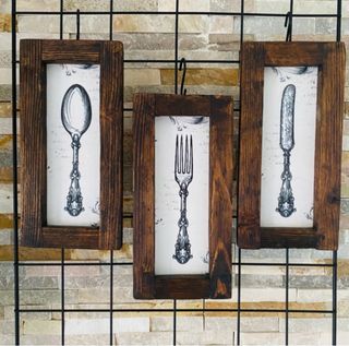 Set 3 Cuadros Vintage Cuchara Tenedor Cuchillo