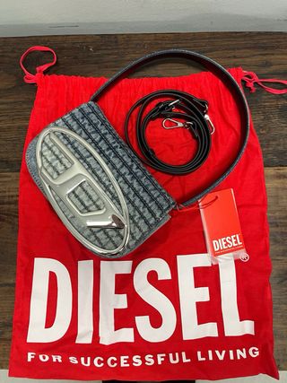 Borsa Diesel in jeans con logo D argento