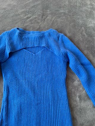 Vestito maglia blu con scollo a V