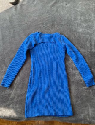 Vestito maglia blu con scollo a V