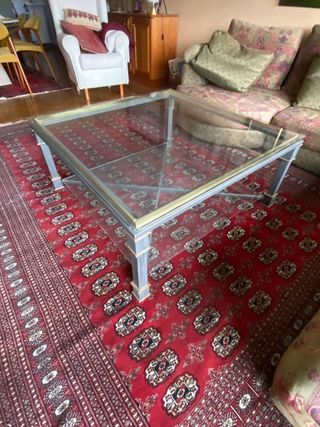 Mesa de centro cristal y metal dorado