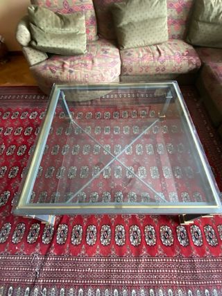 Mesa de centro cristal y metal dorado