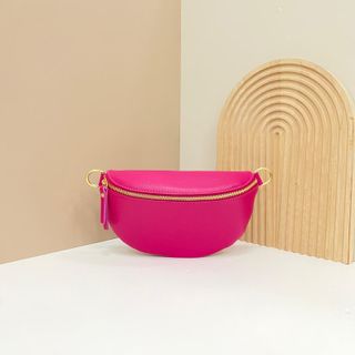 Bolso riñonera piel auténtica fucsia 1607