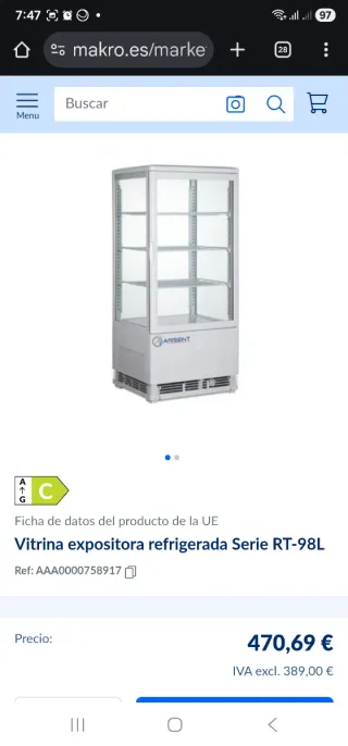 Vitrina nevera pastelería