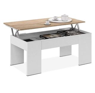 Mesa Centro Elevable Madera Blanca