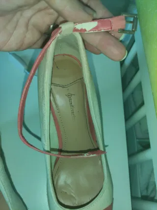 Zapatos cuña beige y rosa