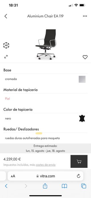 Silla Vitra EA 119 Piel original 100%