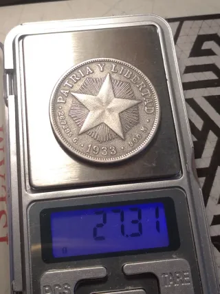 1 Peso Cubano Plata 1933. Plata Spot!!!