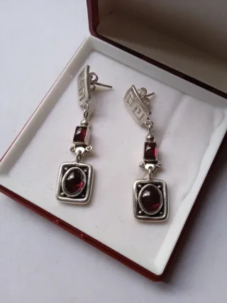 Pendientes antiguos plata con granate