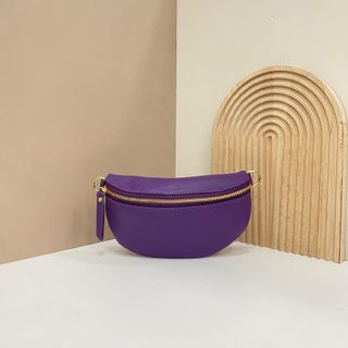Bolso Riñonera Piel Morado Dorado 1615