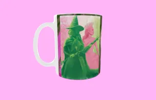 Taza cerámica diseño brujas verde y rosa