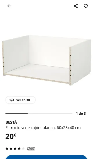 Cajón Besta Ikea Alto Brillo con pomo madera