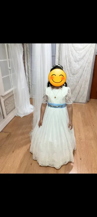 Vestido de Comunión Blanco con Azul
