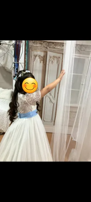 Vestido de Comunión Blanco con Azul
