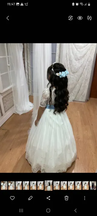 Vestido de Comunión Blanco con Azul
