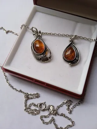 2 Colgantes Ámbar y Plata Antiguos.cadena incluida