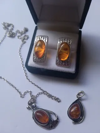 Lote antiguo de plata y ambar Antiguos.cadena inc