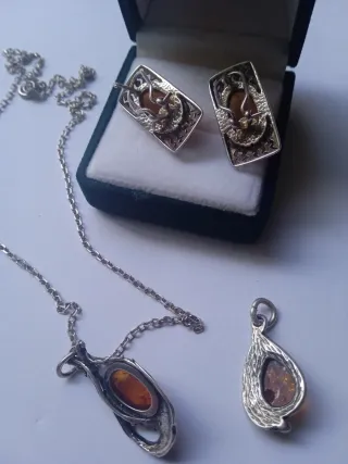 Lote antiguo de plata y ambar Antiguos.cadena inc