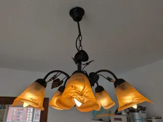 Lámpara Techo Clásica 5 Brazos Forja Cristal